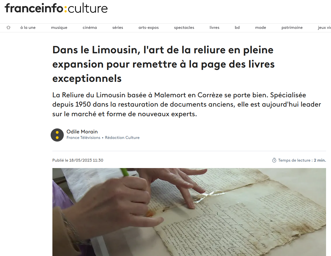 La Reliure dans Franceinfo Culture