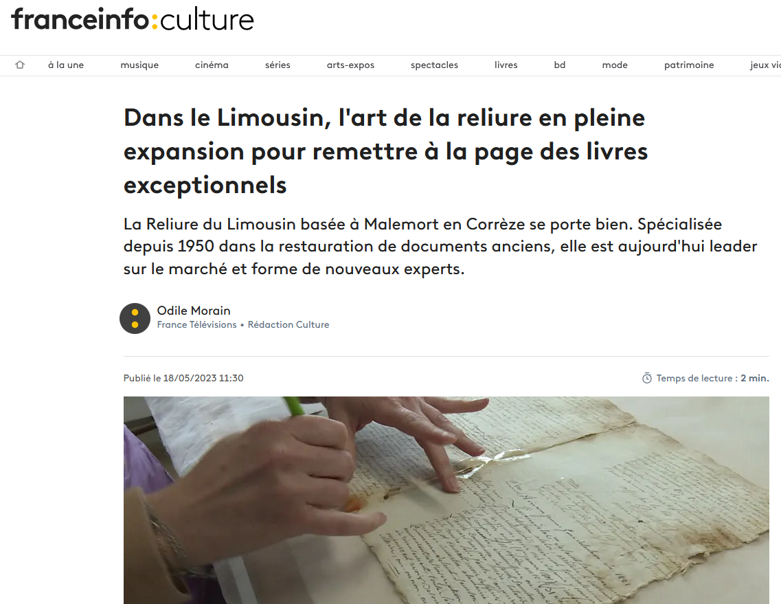 la-reliure-dans-franceinfo-culture La Reliure dans Franceinfo Culture
